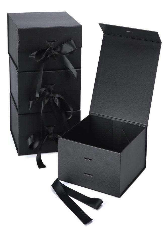 Giftgarden 4 Pack 8”x8”x4” Black Gift Boxes with Ribbon Magnetic Lids, Square Collapsible Gift Wrap Box Magnet Clourse for Present, Christmas, Birthday, Wedding, Valentines, Bridesmaid Proposal Box - Image 1